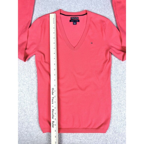 Tommy Hilfiger Pink Prima Cotton V Neck Sweater Womens XS Lightweight Knit - Picture 8 of 16